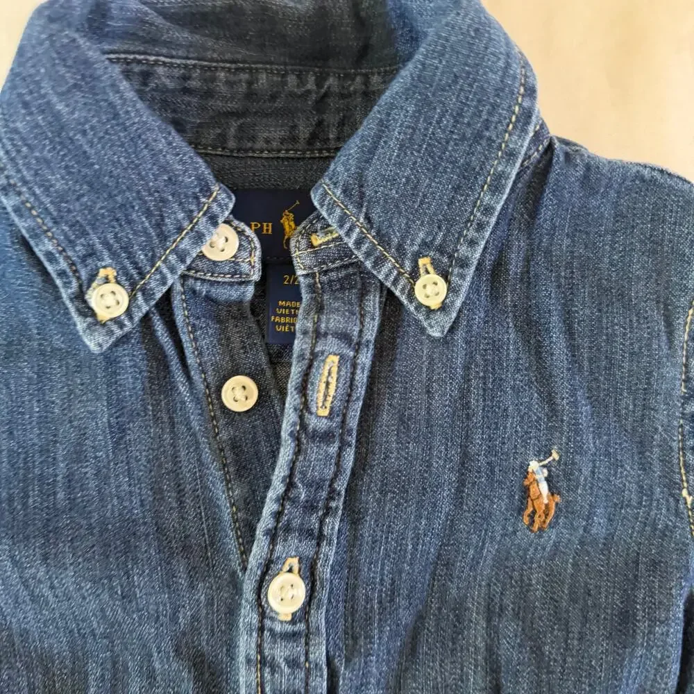 Ralph Lauren Dark Denim Shirt Dress Belt Buttons 2T Preppy